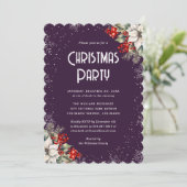 Botanical Snowflake Purple Christmas Party Kaart (Staand voorkant)