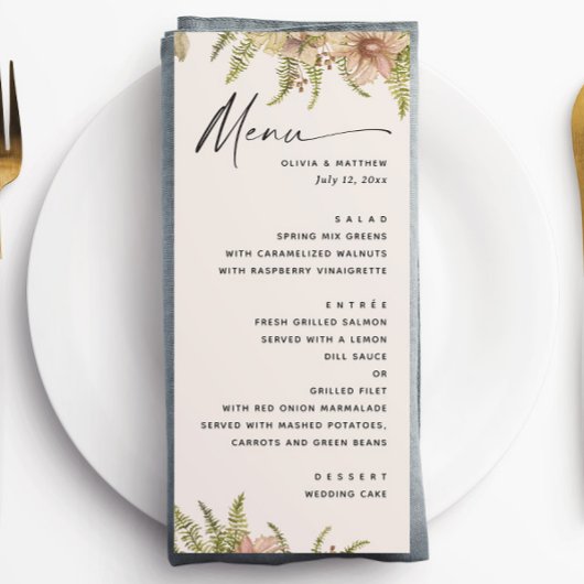 Botanical Soft Warm Taupe Wedding | Fern Greenery Menu