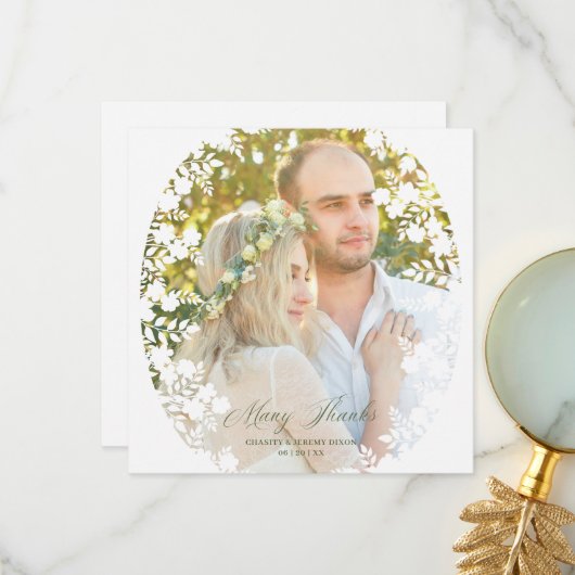 Botanical Sophisticated Frame Photo Wedding Bedankkaart (Voorkant / Achterkant in situ)