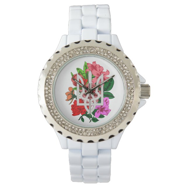 Botanical still and Oekrainian trident tryzub Horloge (Voorkant)