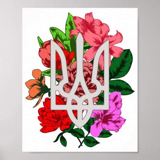 Botanical still and Oekrainian trident tryzub Poster (Voorkant)