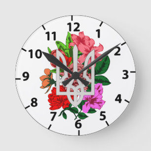 Botanical still and Oekrainian trident tryzub Ronde Klok