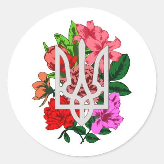 Botanical still and Oekrainian trident tryzub Ronde Sticker (Voorkant)