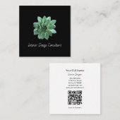 Botanical Succulent QR code Modern Black Vierkante Visitekaartje (Voorkant / Achterkant)