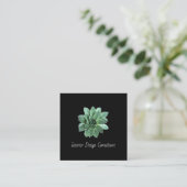 Botanical Succulent QR code Modern Black Vierkante Visitekaartje (Staand voorkant)