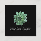 Botanical Succulent QR code Modern Black Vierkante Visitekaartje (Voorkant)