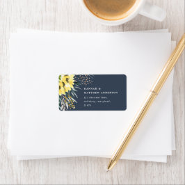 Botanical sunflower eucalyptus rustic navy blue etiket