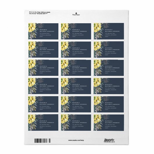 Botanical sunflower eucalyptus rustic navy blue etiket (Full Sheet)