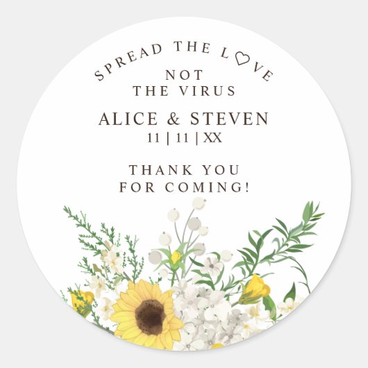Botanical Sunflowers & Wildflowers Bouquet Sanitiz Ronde Sticker (Voorkant)