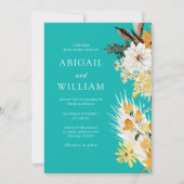 Botanical Sunshine Garden Florals Teal Wedding Kaart (Voorkant)