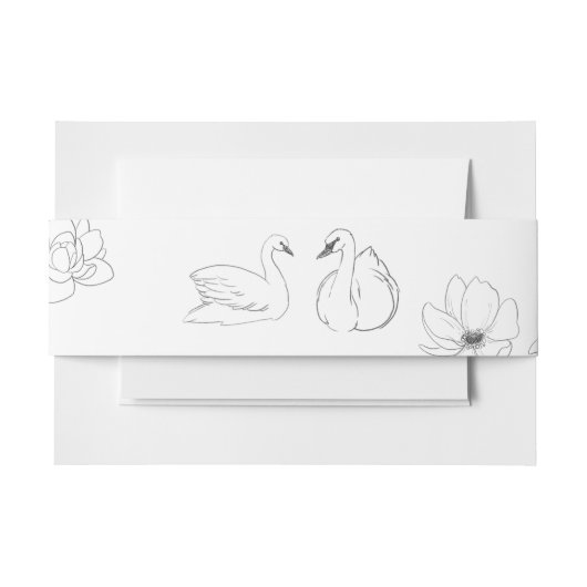 Botanical Swan Wedding Invitation Belly Band Uitnodigingen Wikkel (Voorkant Voorbeeld)