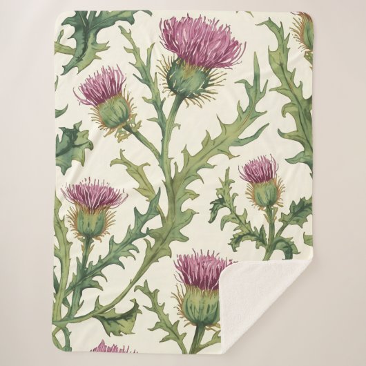 Botanical Thistle Wildflower Accent Sherpa Deken (Voorkant)