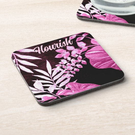 Botanical Tropical Leaves Palm Pink Personalized Bier Onderzetter (Linkerzijde)