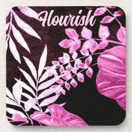 Botanical Tropical Leaves Palm Pink Personalized Bier Onderzetter