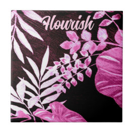 Botanical Tropical Leaves Palm Pink Personalized Tegeltje