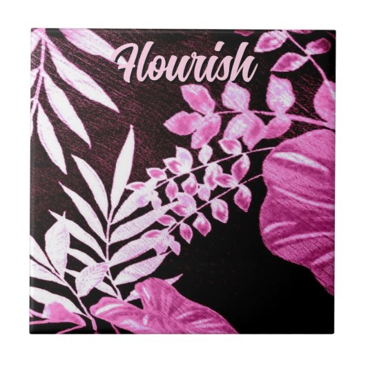 Botanical Tropical Leaves Palm Pink Personalized Tegeltje (Voorkant)