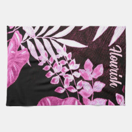 Botanical Tropical Leaves Palm Pink Personalized Theedoek