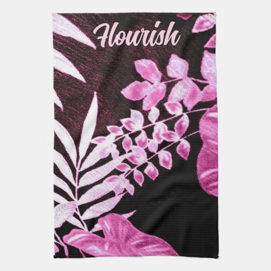 Botanical Tropical Leaves Palm Pink Personalized Theedoek (Verticaal)