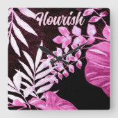 Botanical Tropical Leaves Palm Pink Personalized Vierkante Klok (Voorkant)