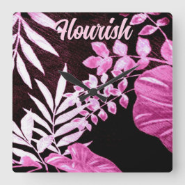 Botanical Tropical Leaves Palm Pink Personalized Vierkante Klok