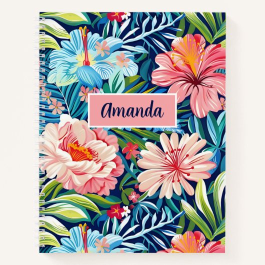 Botanical Tropical Summer Flowers Pattern Floral Notitieboek (Voorkant)