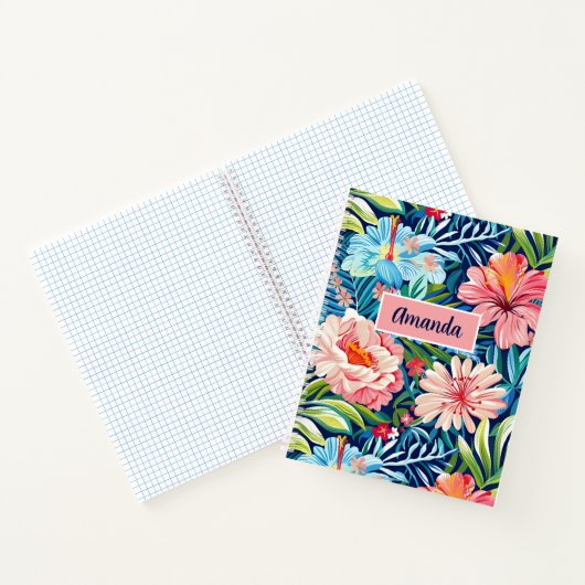Botanical Tropical Summer Flowers Pattern Floral Notitieboek (Binnen)