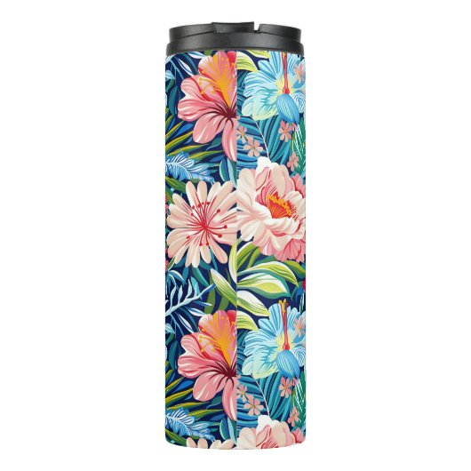 Botanical Tropical Summer Flowers Pattern Floral Thermosbeker (Achterkant)