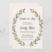 Botanical Twin Baby Shower Olive Branch Boho Green Kaart (Voorkant / Achterkant)