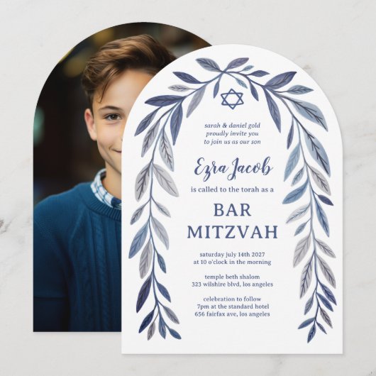 Botanical Watercolor Bar Bat Mitzvah Arch Photo Kaart (Voorkant / Achterkant)