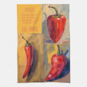 Botanical Watercolor Chillie Kitchen  Theedoek (Verticaal)