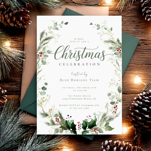 Botanical Watercolor Christmas Party Kaart