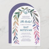 Botanical Watercolor CUSTOM Bar Bat Mitzvah Arch Kaart (Voorkant / Achterkant)