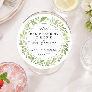 Botanical Watercolor Don't Take My Drink Wedding Ronde Kartonnen Onderzetter