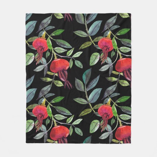 Botanical watercolor drawing dogrose pattern. Brig Fleece Deken (Voorkant)