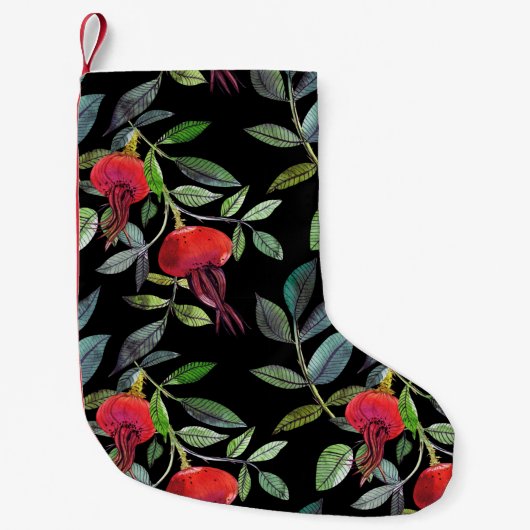Botanical watercolor drawing dogrose pattern. Brig Kleine Kerstsok (Voorkant)