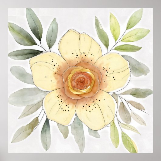 Botanical Watercolor Flower Painting With Foliage Poster (Voorkant)
