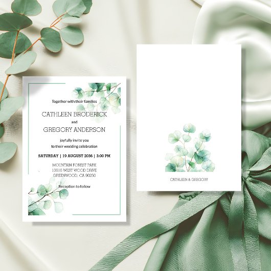 Botanical Watercolor Greenery Eucalyptus Wedding Kaart
