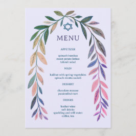 Botanical Watercolor Jewish Event Bar Bat Mitzvah Menu