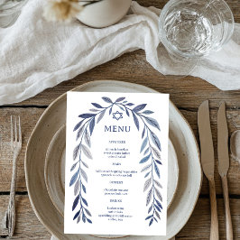 Botanical Watercolor Jewish Event Bar Bat Mitzvah Menu
