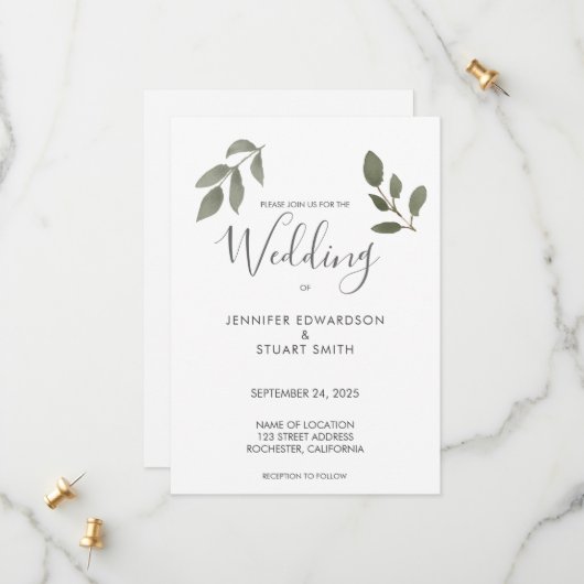 Botanical watercolor leaves wedding invitation save the date (Voorkant / Achterkant in situ)