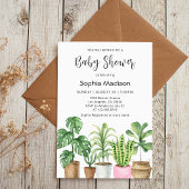 Botanical Watercolor Potted Plants Baby Shower Kaart