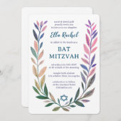 Botanical Watercolor Star of David Bar Bat Mitzvah Kaart (Voorkant / Achterkant)