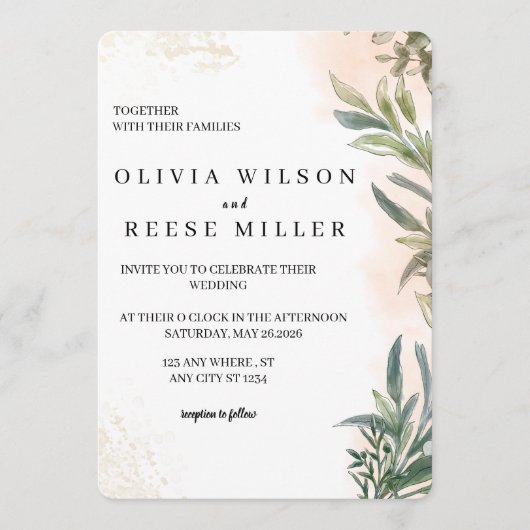 Botanical Watercolor Wedding Invitation  Kaart (Voorkant)