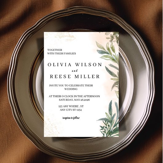 Botanical Watercolor Wedding Invitation  Kaart