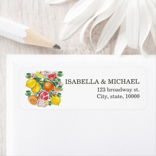 Botanical Wedding Address Citrus Waterverf Etiket (Insitu)
