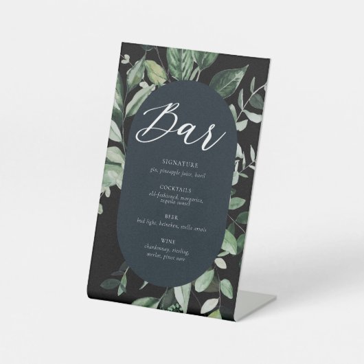 Botanical Wedding Bar Signature Drink Sign Reclamebord Met Voetstuk (Voorkant)