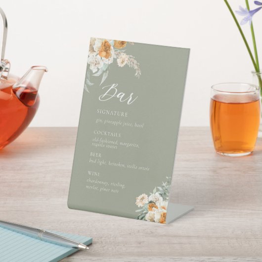 Botanical Wedding Bar Signature Drink Sign Reclamebord Met Voetstuk (Insitu)