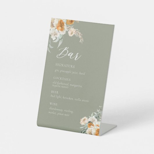 Botanical Wedding Bar Signature Drink Sign Reclamebord Met Voetstuk (Voorkant)