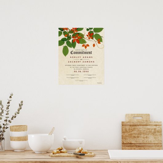 Botanical Wedding Certificate (certificaat van ver Poster (Keuken)