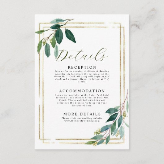 Botanical Wedding Details Enclosure Card Informatiekaartje (Voorkant)